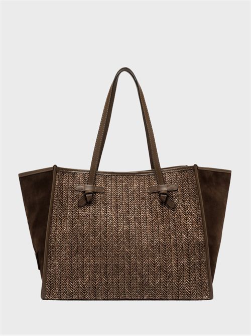Shopping bag in paglia spigata con dettagli in pelle GIANNI CHIARINI MARCELLA | BS12360MDNCHOCO